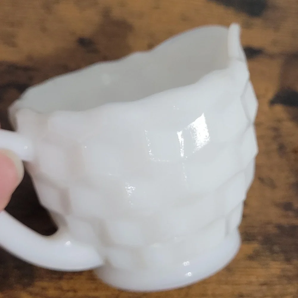 Anchor Hocking Milk Glass Sugar Creamer White Cube Diamond Pattern
